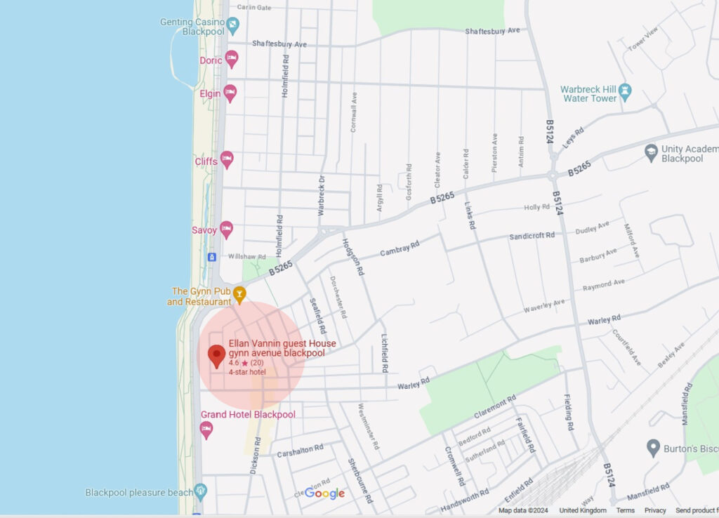 Google map showing location of Location of the Ellan Vannin Hotel. Click on the map to explore