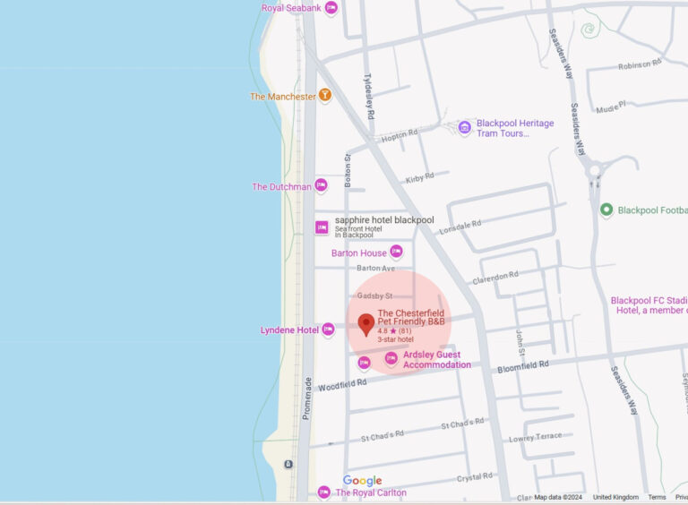 Google map showing location of Chesterfield Pet Friendly B&B. Click on the map to explore
