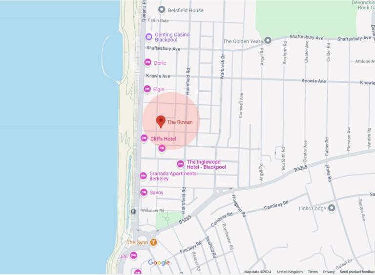 Google map showing location of the Rowan Hotel. Click on it to explore