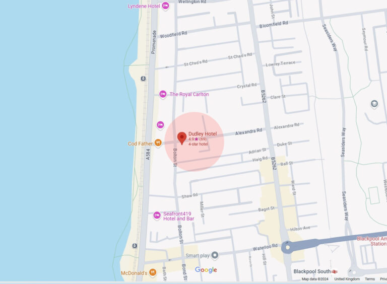 Google map showing location of Dudley Hotel. Click on it to explore