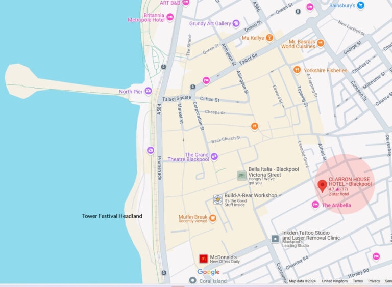 Google map showing location of Clarron HouseBlackpool. Click on the map to explore