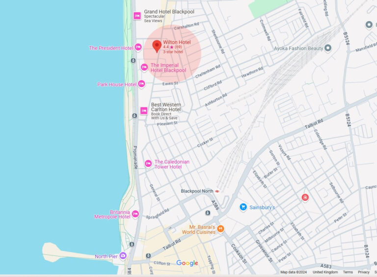 Google Map showing location of Wilton International Hotel. Click on the map to explore