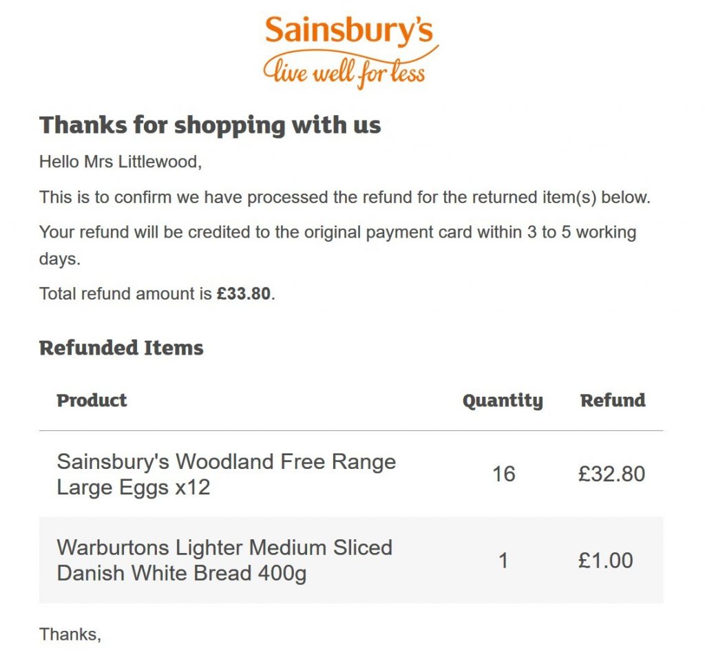 Eggs refund