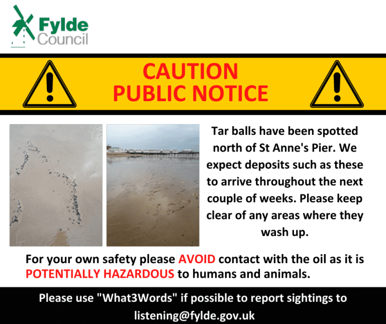 Fylde Council notice about oil pollution