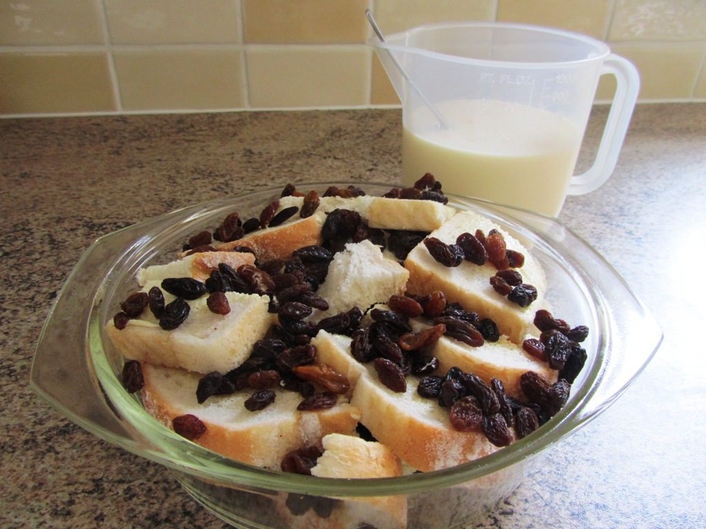 Bread and butter pudding, ready to cook