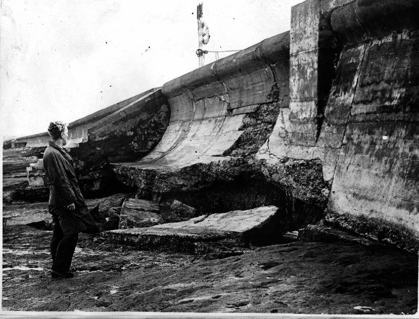 Surveying the damage of a collapsed sea wall at Cleveleys back in 1947