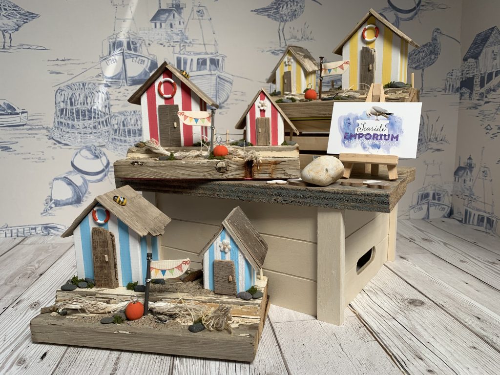 Driftwood beach huts, made for our online shop