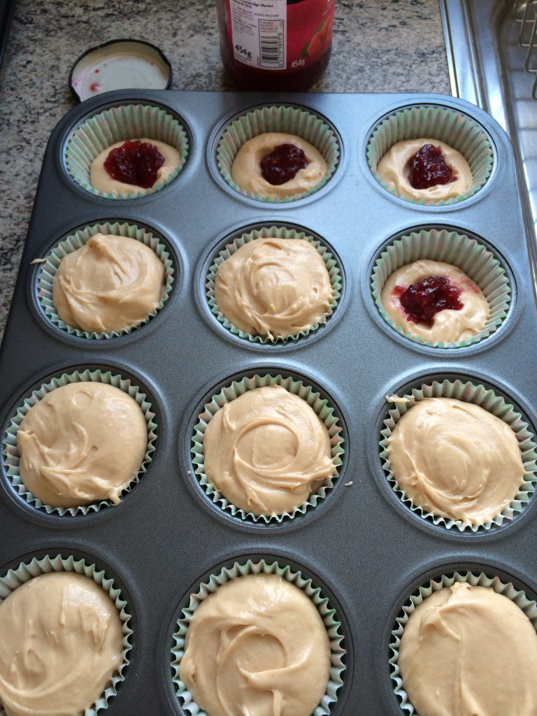 Jam filling inside these fairy cakes