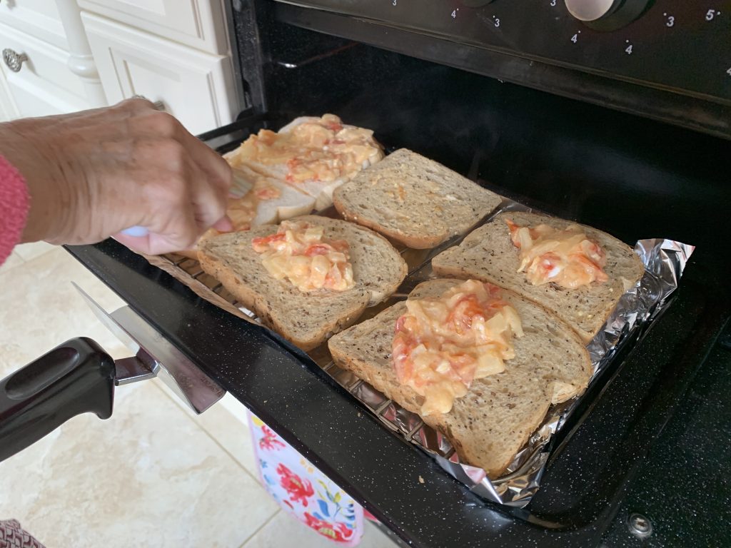 Spread your bits & bobs on toast mixture on the bread and grill