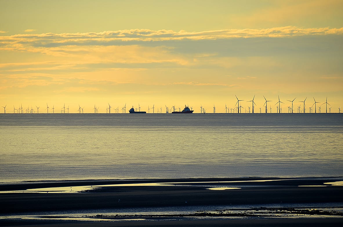Offshore windfarm and boats seen from Cleveleys, one of the amazing views from the Fylde Coast