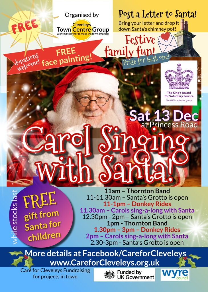 Christmas is getting closer – so come to the town centre and get into the spirit with Carol Singing with Santa in Cleveleys!
