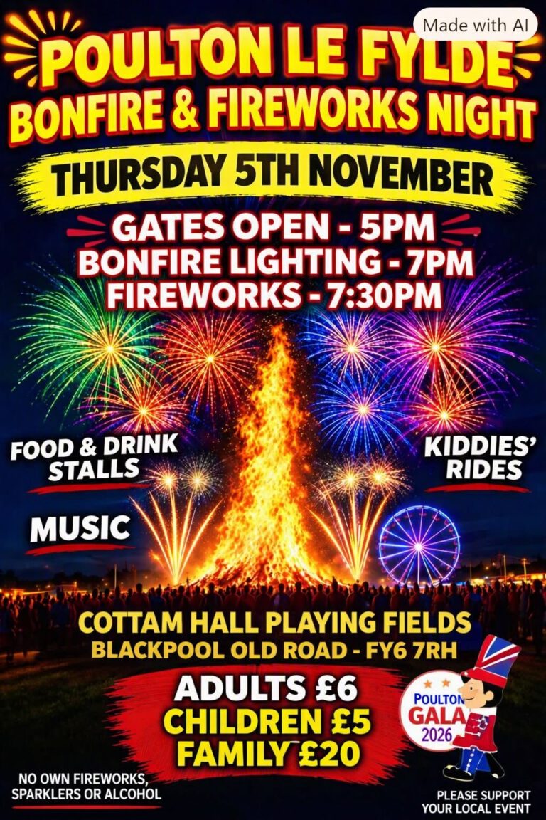 Poulton Bonfire and Firework Display at Cottam Hall Fields